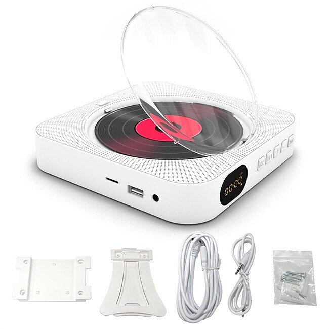 KC-909 Portable CD Player Built-in Speaker Stereo CD Players with Double 3.5mm Headphones Jack LED Screen Wall Mountable CD Music Player with IR Remote Control Supports CD/BT/FM/TF Card/AUX #9667534