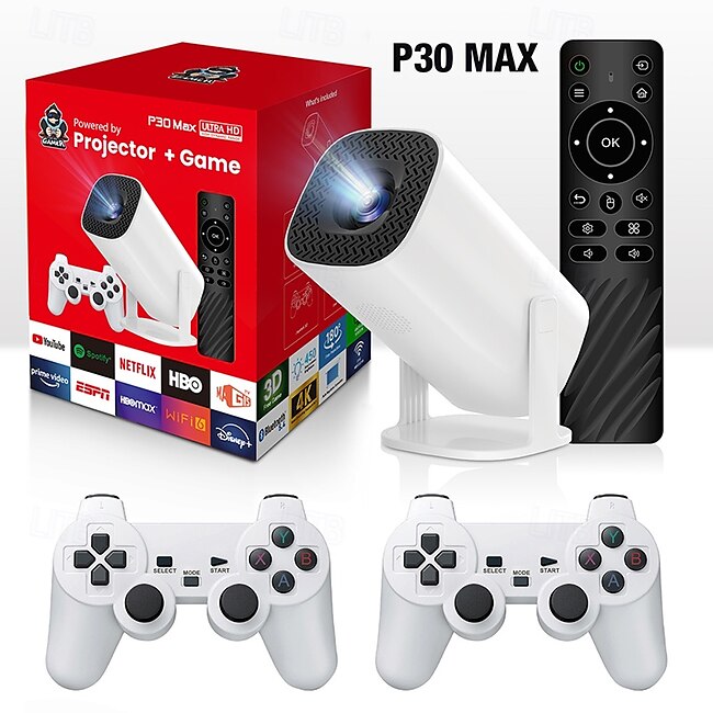 Android 11 Gaming Projector P30MAX 64GB TF Card Wireless Gaming Controller Dual WIFI 1280*720P Home Theater Portable Projector #12470125