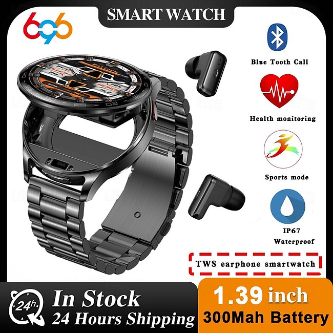 696 T97 Smart Watch 1.39 inch Smart Band Fitness Bracelet Bluetooth Pedometer Call Reminder Sleep Tracker Compatible with Android iOS Men Hands-Free Calls Message Reminder Watches with Earbuds IP 67 #12243490