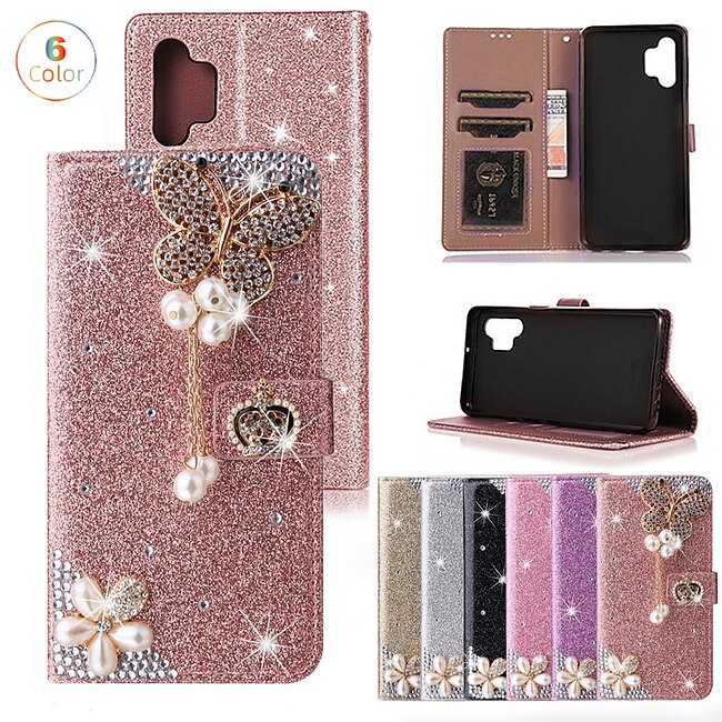 Phone Case For Samsung Galaxy S23 S22 S21 S20 Plus Ultra A54 A34 A14 A73 A53 A33 Note 20 10 Wallet Case Rhinestone With Card Holder Magnetic Flip Glitter Shine Crystal Diamond PU Leather #9428318