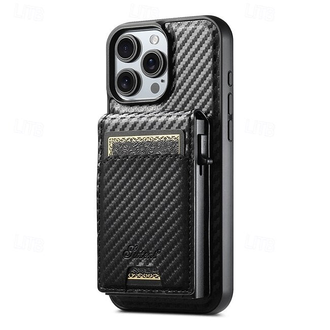 Psl Discount Village Phone Case For iPhone 16 Pro Max Plus iPhone 15 Pro Max Plus iPhone 14 13 12 Pro Max Plus Back Cover with Stand Holder Magnetic Support Wireless Charging Retro Carbon Fiber #15826770