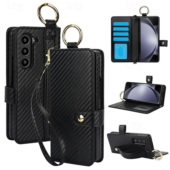Psl Discount Village Phone Case For Samsung Galaxy Z Fold 6 Z Fold 5 Z Fold 4 Z Fold 3 Back Cover with Stand Holder with Wrist Strap Card Slot Retro TPU PU Leather #10762710