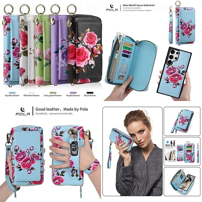Psl Discount Village Phone Case For S24 S24 Ultra Plus S23 Ultra Plus S23 S22 S22 Plus Ultra Back Cover Wallet Case Zipper with Wrist Strap Card Slot Retro TPU PU Leather #14039424