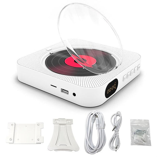 KC-909 Portable CD Player Built-in Speaker Stereo CD Players with Double 3.5mm Headphones Jack LED Screen Wall Mountable CD Music Player with IR Remote Control Supports CD/BT/FM/TF Card/AUX #9667534