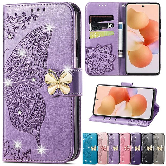 Phone Case For Samsung Galaxy S24 S23 S22 S21 Plus Ultra A54 A34 A14 A32 A52 Wallet Case Rhinestone With Card Holder Magnetic Flip Butterfly PU Leather #7418624