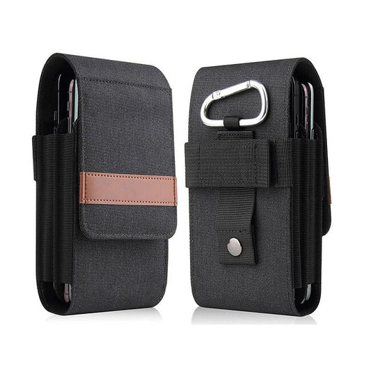 Vertical Nylon Dual Pocket Phone Holster Pouch Belt Clip Case Holder Oxford Cloth Sports Mobile Phone Bag Double Divided Design Power Bank Organizer Earphone Storage Card Storage #9702059
