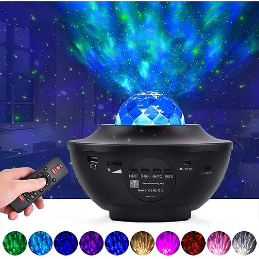 LED Galaxy Projector Night Light Ocean Wave Star Projection with Bluetooth Music Speaker Remote Control 10 Colors 21 Lighting Modes Brightness Levels Adjustable for Bedroom Kids Adults Gaming Room #8092750