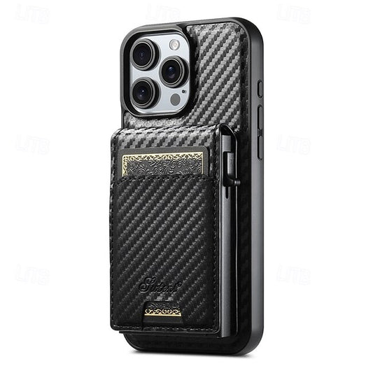 Psl Discount Village Phone Case For iPhone 16 Pro Max Plus iPhone 15 Pro Max Plus iPhone 14 13 12 Pro Max Plus Back Cover with Stand Holder Magnetic Support Wireless Charging Retro Carbon Fiber #15826770