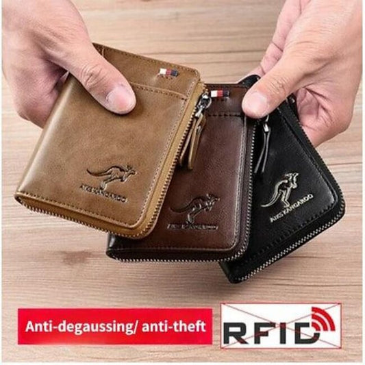 Kangaroo Wallet Men's RFID Blocking PU Leather Wallet with Zipper Multi Business Credit Card Holder Purse High Quality #9414286