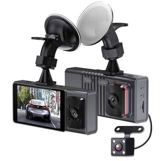3 Channel Dash Cam Front And Rear Inside 1080P Dash IR Night Vision Loop Recording Car DVR Camera With 3 Inch IPS Screen 3 Cameras Car Dashcam #9505671