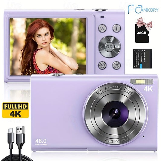 Digital Camera 4K Vlogging Camera 48Mp Digital Zoom Portable Point and Shoot Digicam with 32GB/64GB/128GB Memory Card Included #18274915