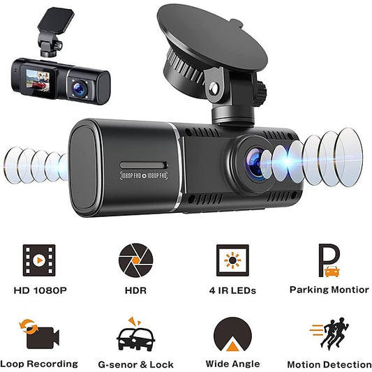 Dual Dash Cam with 64GB Micro SD Card, 1080P Front and Inside Dash Camera for Cars IR Night Vision Car Camera for Taxi Parking Monitor HDR Motion Detection Suction Cup #9208675