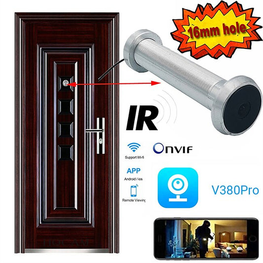 WiFi Door Camera Eye-hole Diameter 16mm, V380 Mini Peephole Security Door Camera, Cat Eye Wide Angle IR Infrared Night Vision P2P ONVIF In 128G Memory Card #9314025