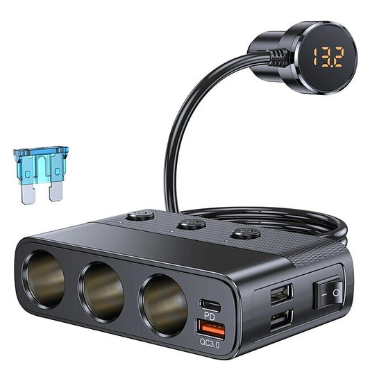Psl Discount Village New 127w 7-in-1 Car Charger Splitter PD30w QC3.0 cigarette Lighter Adapter Car Cigarette Lighter Socket Splitter with Switch #9634312