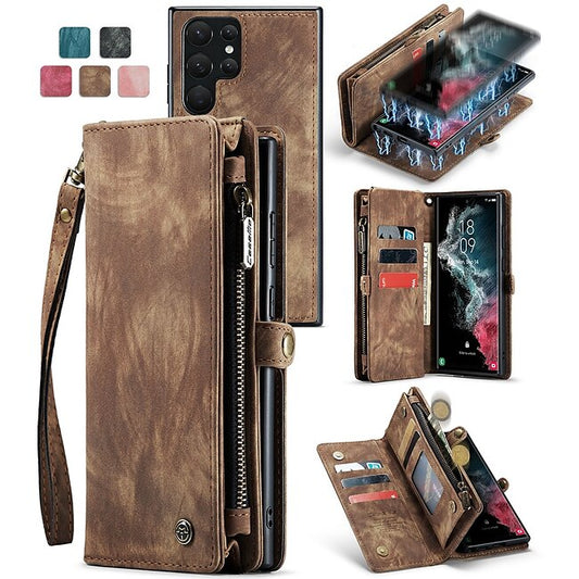 Psl Discount Village Phone Case For Samsung Galaxy Wallet Card S22 Ultra Plus S21 FE S20 A72 A52 A32 5G Note 20 10 Ultra Plus A51 Zipper with Phone Strap Kickstand Solid Colored PU Leather #8033380