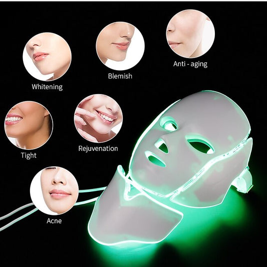 7 Colors Light LED Facial Mask With Neck Skin Rejuvenation Face Care Treatment Beauty Anti Acne Therapy Whitening #8836149