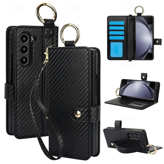 Psl Discount Village Phone Case For Samsung Galaxy Z Fold 6 Z Fold 5 Z Fold 4 Z Fold 3 Back Cover with Stand Holder with Wrist Strap Card Slot Retro TPU PU Leather #10762710