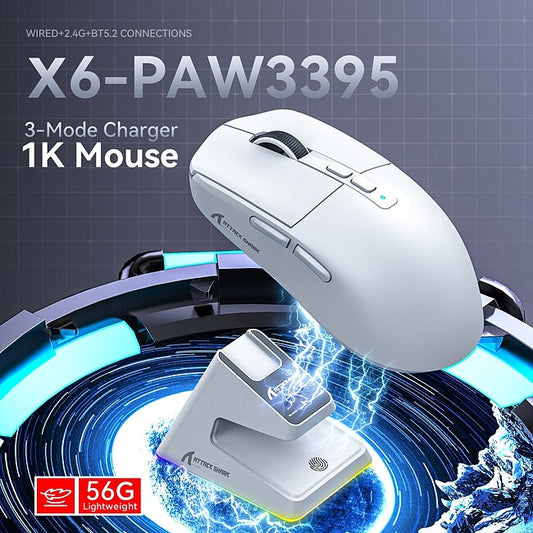 Attack Shark X6 bluetooth Mouse PixArt PAW3395 Tri-Mode Connection RGB Touch Magnetic Charging Base Macro Gaming Mouse #13109939