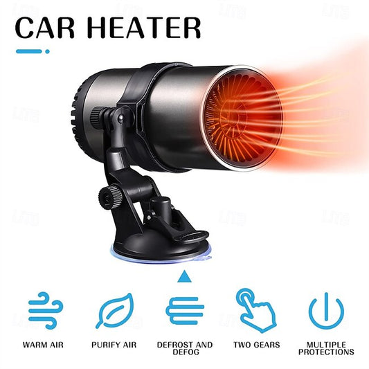 12V/24V Car Heater Fan Auto Heater Fan 2 in 1 Car Defogger Defroster Fast Heating Car Electric Heater Fan with Holder Portable Mini Anti- Fog Plug in Cigarette Lighter #16891163