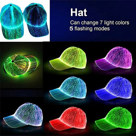 Fiber Optic Cap LED Hat with 7 Colors Luminous Glowing EDC Baseball Hats USB Charging Light up caps Event Party LED Christmas Cap for Event Holiday #9613850