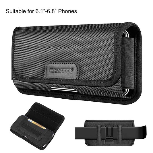 4.7-6.8 Inch Nylon Cloth Phone Belt Clip Horizontal Carrying Pouch With Card Slot #9683262