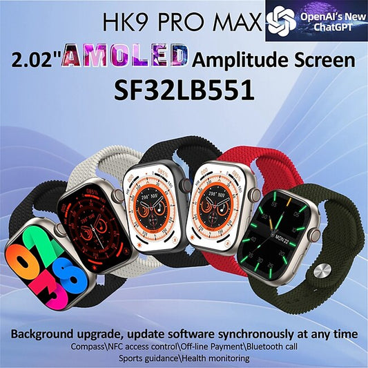 HK9 PRO MAX Smart Watch 2.02 inch Smartwatch Fitness Running Watch Bluetooth Pedometer Call Reminder Fitness Tracker Compatible with Android iOS Women Men Long Standby Hands-Free Calls Message #9707471