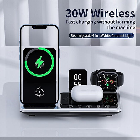 Psl Discount Village Wireless Charger 30W Output Power Wireless Charging Station Foldable Charging Station CE Certified Fast Wireless Charging MagSafe 4 in 1 For Compatible with any wireless charging enabled devices #9717556