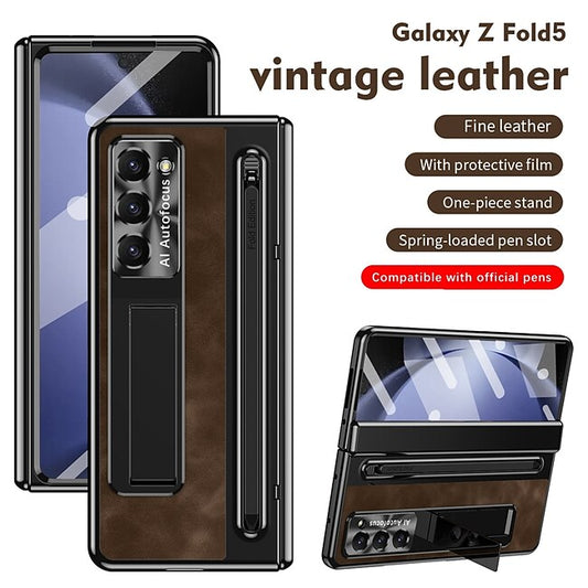 Psl Discount Village Phone Case For Samsung Galaxy Z Fold 6 Z Fold 5 Z Fold 4 Back Cover with Screen Protector Full Body Protective Camera Lens Protector Retro Armor PC PU Leather #19580409
