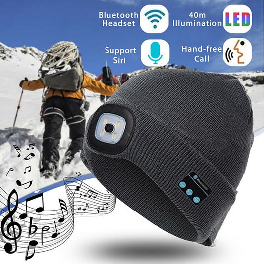 Bluetooth Beanie Hat with Lights Microphones Rechargeable Headlamp Cap Wireless Headphones Gifts for Men Women Dad Teen #9658692