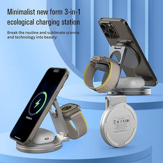 Psl Discount Village Wireless Charger Wireless Charging Station Foldable Charging Station CE Certified Fast Wireless Charging MagSafe 3 in 1 For Compatible with any wireless charging enabled devices #9895299