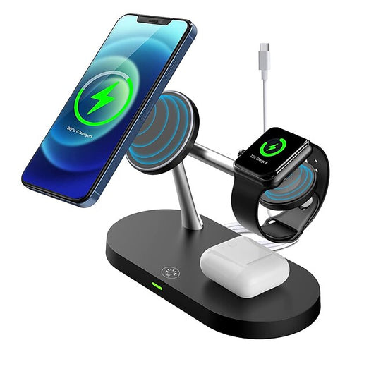 Psl Discount Village 5 in 1 Magnetic Wireless Charger Stand, 15W Qi Fast Charging Dock Station Holder LED Night Light Compatible with Magsafe iPhone 15/14/13/12 Pro Max Mini, iWatch Ultra/SE/8/7/6/5/4/3/2, AirPods 3/2/Pro #8606481