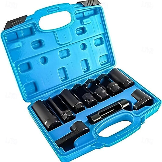 10Pcs Oxygen Sensor Oil Pressure Sender Socket Set Remover Installer Tool Kit Disassembly Key 1/2" 3/8" Lambda Probe Nut Oxygen Sensor #10557536