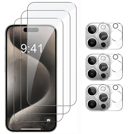 3+3pack  Designed for iPhone 15 14 13 12 11 Pro Max 15 14 Plus 12 13 Mini Screen Protector 3 Pack HD Tempered Glass with 3 Pack Camera Lens Protector Case Friendly 9H Hardness Bubble Free Accessories #9728491