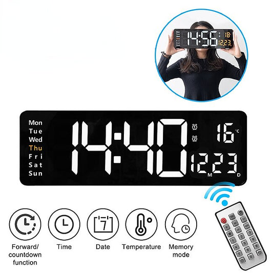 Large Digital Wall Clock Remote Control Temp Date Week Display Power Off Memory Table Clock Wall-mounted Dual Alarms LED Clocks #9411191